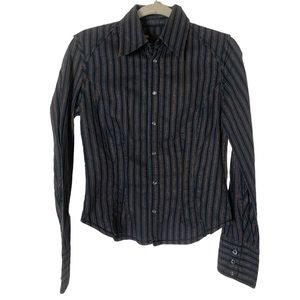 Diesel Women’s Medium Western/cowboy Style Metallic Stripe Pearl Snap Cotton Top